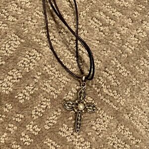 16” Vintage Silpada Sterling Silver Cross (with Pearl) on leather strap